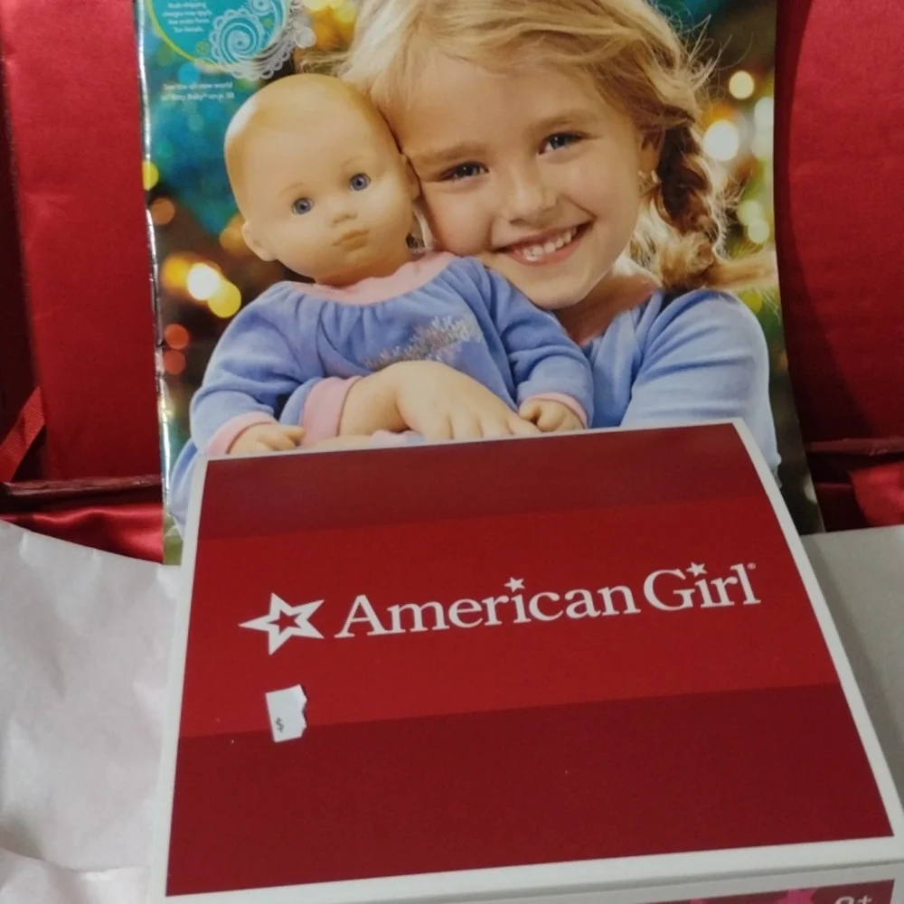 AMERICAN Girl Doll Fancy Velvet Mint Green Pink Bows Fur Cuffs Collar Bottom NWT - Picture 9 of 10